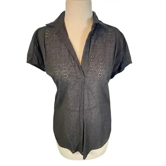 French Connection Women's Carmen Crepe Bell Sleeve Rhodes Eyelet Black Size 2 - Picture 4 of 12